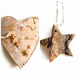 Wooden Star/Heart Pendant Decorations, Hemp Rope Hanging Ornament