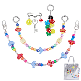 2шт. круглые акриловые бусины в форме сердца, декоративные цепочки и 2шт. броши из сплава в форме игральных костей, Сплав с застежками, аксессуары для замены сумок, платина