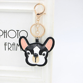 Cute Leather Keychain with Bull Terrier Cartoon Design for Bags and Cars