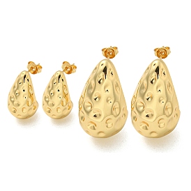 Rack Plated Teardrop Hammered Brass Stud Earrings for Women, Lead Free & Cadmium Free, Long-Lasting Plated