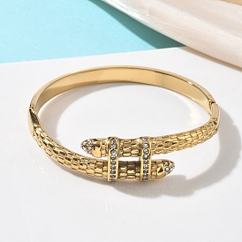 304 Шарнирные браслеты из нержавеющей стали со стразами для женщин, змея, ионное покрытие (ip), долговечный