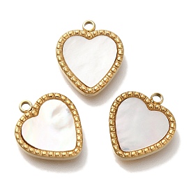 Ion Plating(IP) 304 Stainless Steel Pave Natural Shell Heart Charms