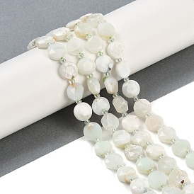 Natural Opal Beads Strands, Faceted Pentagonal Cut, Flat Round, with Seed Beads