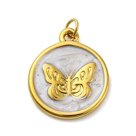 304 нержавеющей стальной эмали подвески, с целью перехода в кольце, ионное покрытие (ip), плоский круглый с подвеской в виде бабочки, реальный 18 k позолоченный