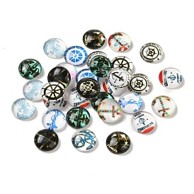 Helm &  Anchor Printed Glass Cabochons, Half Round/Dome