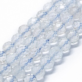 Brins de perles de topaze blanche naturelle, à facettes (64 facettes), ronde