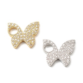 Eco-Friendly Brass Clear Micro Pave Cubic Zirconia Pendants, Long-Lasting Plated, Lead Free & Cadmium Free, Butterfly