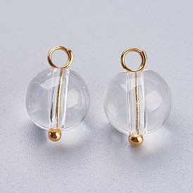 Transparent Clear Glass Charms, with Brass Findings, Round