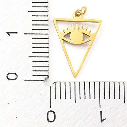 304 Stainless Steel Charms, with Enamel and Jump Ring, Real 14K Gold Plated, Triangle with Eye Charm