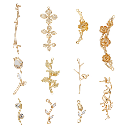 11шт 11 стили латунные подвески для разъемов, с прозрачным фианитом и стеклом, разнообразные