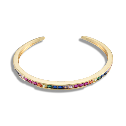 Красочный кубический цирконий открытый браслет-манжета, украшения из латуни для женщин, без никеля 