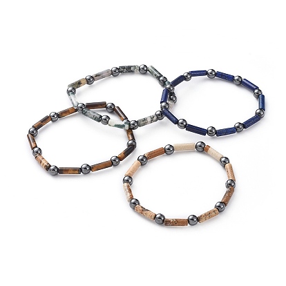 Браслеты из натурального драгоценного камня и немагнитного синтетического гематита, колонки и круглых