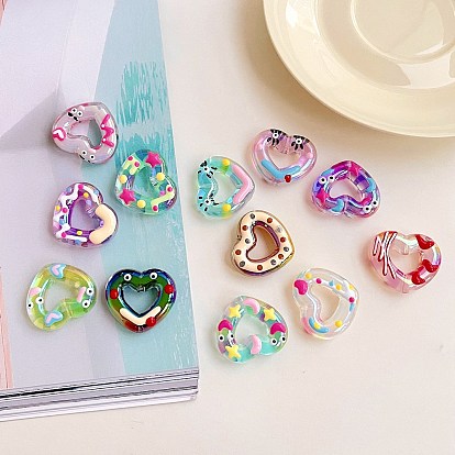 Прозрачные акриловые бусины, бусины ручной работы, с эмалью, сердце