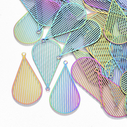 Ion Plating(IP) 201 Stainless Steel Filigree Pendants, Etched Metal Embellishments, Teardrop