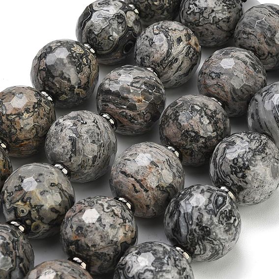 Brins de perles en pierre de carte naturelle, ronde, facette