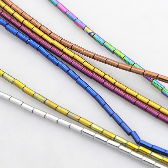 Electroplate Non-magnetic Synthetic Hematite Beads Strands, Column, 3x1mm, Hole: 0.5mm, about 135pcs/strand, 15.7 inch