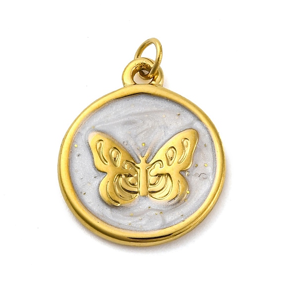 304 нержавеющей стальной эмали подвески, с целью перехода в кольце, ионное покрытие (ip), плоский круглый с подвеской в виде бабочки, реальный 18 k позолоченный