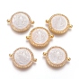 Brass Micro Pave Cubic Zirconia Links Connectors, with Shell and Jump Ring, Flat Round with Saint Benedict