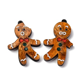 Christmas Theme Opaque Printed Acrylic Pendants, with Iron Findings, Gingerbread Man