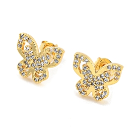 Butterfly Shape Rack Plating Brass Micro Pave Cubic Zirconia Stud Earrings, Long-Lasting Plated, Cadmium Free & Lead Free