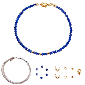 SUNNYCLUE DIY Bracelets Making, with Faceted Abacus Natural Lapis Lazuli Beads, Rack Plating and Vacuum Plating Brass Round Bead Spacers and Eco-Friendly Brass Lobster Claw Clasps