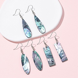 Серьги-подвески из латунных раковин морских ушек, стойки покрытие, платина