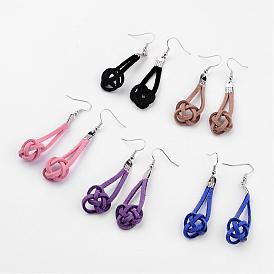 Искусственные замши шнура болтаться серьги, с крючками для серег из латуни платинового тона и железными складными обжимными концами