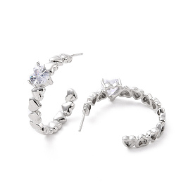 Серьги-гвоздики из латуни с микропаве из кубического циркония, долговечные гальванические формы c с серьгой в форме сердца для женщин, без кадмия и без свинца