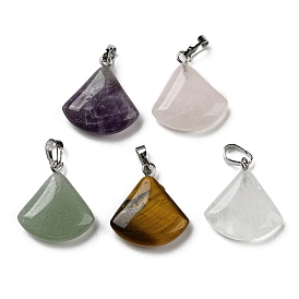 Natural Gemstone Pendants, with Platinum Tone Brass Findings, Fan Charms