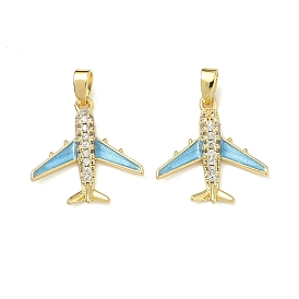 Латунные микропаве прозрачные подвески с фианитом, с эмалью, прелести самолета