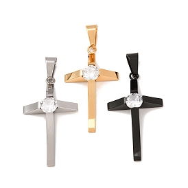 304 подвески из микро-паве из нержавеющей стали с фианитами, крестик