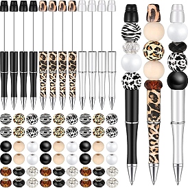 Plastic Ball-Point Pen, Beadable Pen, for DIY Personalized Pen with Wood Round & Rhinestones Beads