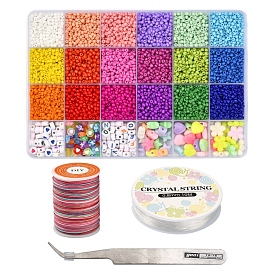 DIY Candy Color Bracelet Making Kit, Including Glass Seed Beads, Heart and Letter Pattern & Flower & Star Acrylic Beads, Tweezers