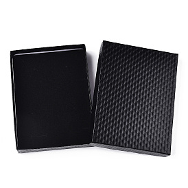 Rhombus Textured Cardboard Jewelry Boxes, with Black Sponge, for Jewelry Gift Packaging, Rectangle