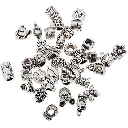 Tibetan Style Alloy European Beads, Mixed Shapes