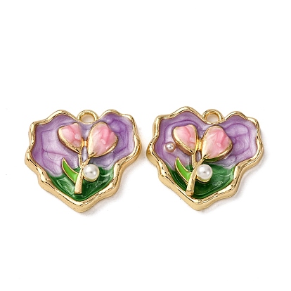 Подвески из эмалевого сплава легкого золота, подвески в виде цветов в форме сердца, с ABS имитации жемчуга, стойки покрытие