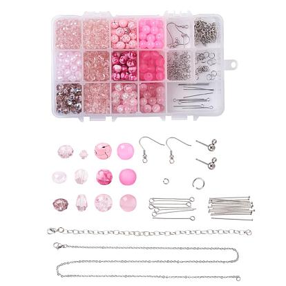 DIY Jewelry Set Making, with Glass Beads, 316 Surgical Stainless Steel Earring Hooks and Jump Rings, Iron Cable Chain Bracelet Making