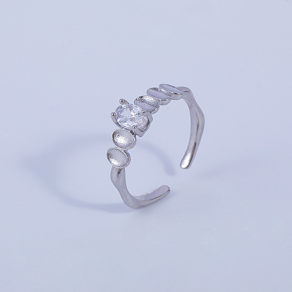 Латунные кольца-манжеты с микропаве и прозрачным цирконием для женщин, овальные