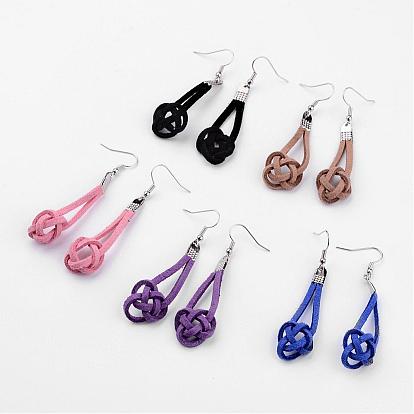 Искусственные замши шнура болтаться серьги, с крючками для серег из латуни платинового тона и железными складными обжимными концами