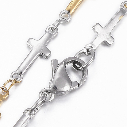 304 Stainless Steel Cross Link Chain Jewelry Sets, Necklaces and Bracelets, with Lobster Claw Clasps