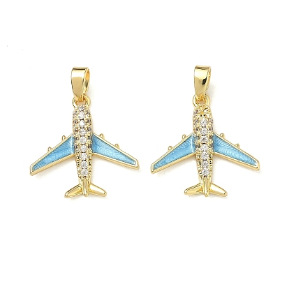 Латунные микропаве прозрачные подвески с фианитом, с эмалью, прелести самолета