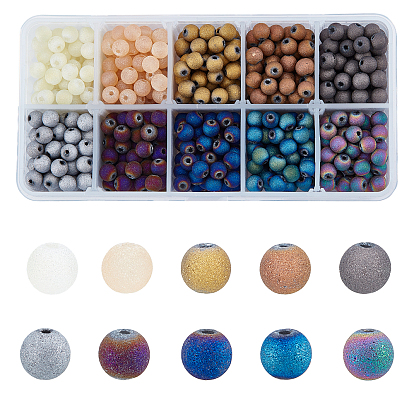 Electroplate Center Drilled Glass Bead Strands, Frosted Style, Round