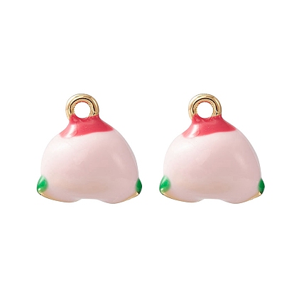 2 piezas de dijes de esmalte de latón, fruta de imitación, la luz de oro, encanto de durazno