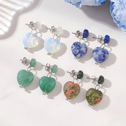 Серьги-гвоздики в форме сердца с драгоценным камнем, С 304 результатами из нержавеющей стали, цвет нержавеющей стали