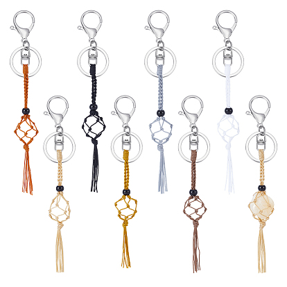 7шт. вощеная хлопковая нить макраме мешочек брелок, с застежкой-карабином из сплава и железными кольцами