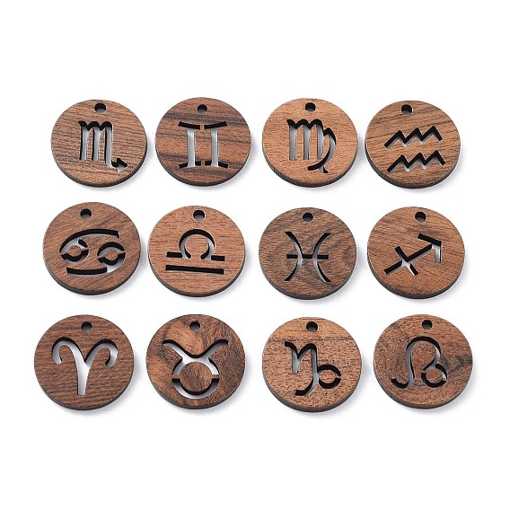 Подвески из орехового дерева, вырезанные лазером, амулеты полых созвездий, неокрашенными