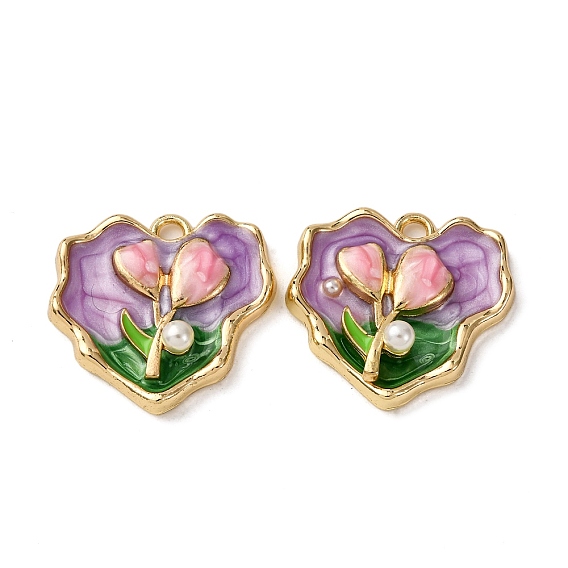 Подвески из эмалевого сплава легкого золота, подвески в виде цветов в форме сердца, с ABS имитации жемчуга, стойки покрытие