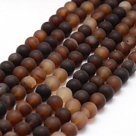 Dépoli perles naturelles agate brins, ronde, teints et chauffée