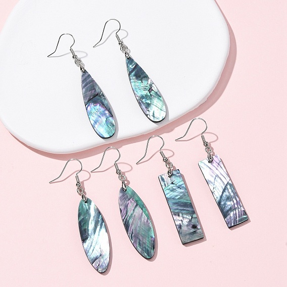 Серьги-подвески из латунных раковин морских ушек, стойки покрытие, платина