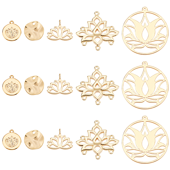 20 Stück 5 Stil Messing Charms & Cabochons & Kronleuchter Komponenten Links, Lotusblume & Blatt